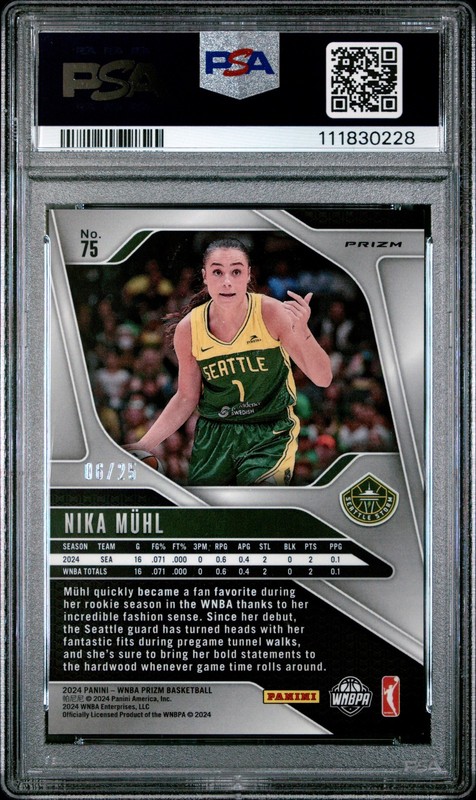 2024 Panini Prizm WNBA #75 Nika Muhl Mojo Prizms Rookie Card RC /25 PSA 10 view 2
