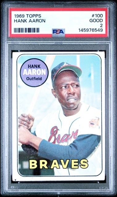 1969 Topps #100 Hank Aaron - Atlanta Braves PSA 2 Good HOF