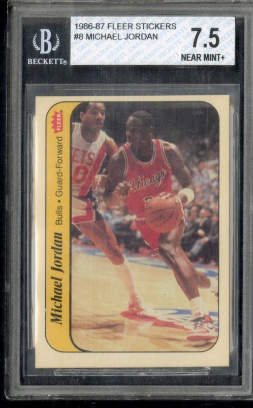 1986-87 Fleer Stickers Michael Jordan Rookie #8 BGS 7.5 NM+