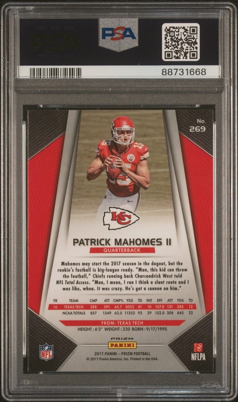 2017 Panini Prizm Patrick Mahomes II Silver Rookie #269 PSA 9 Mint view 2