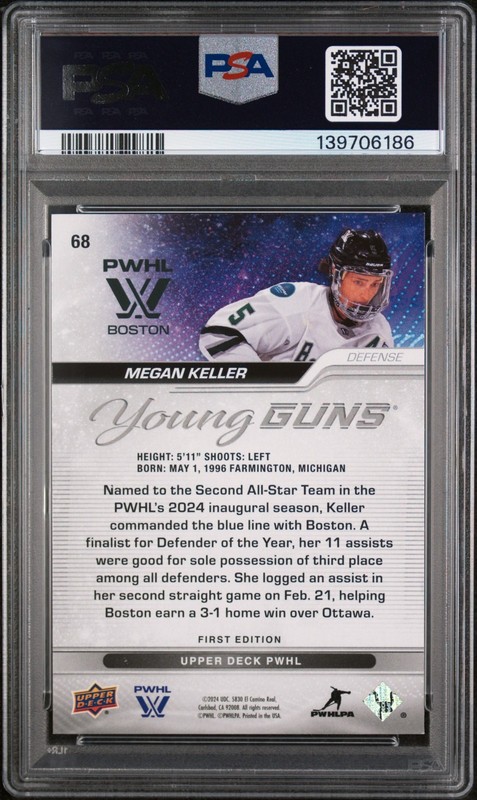 2024 Upper Deck Young Guns PWHL Megan Keller #68 PSA 8 #6186 view 2