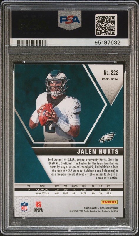 2020 Panini Mosaic Jalen Hurts Camo Pink #222 PSA 10 view 2