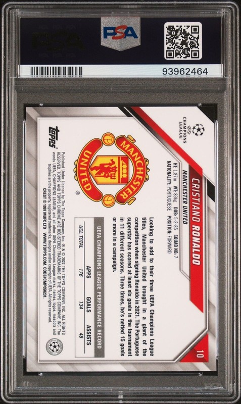 Graded 2021 Topps Chrome UCL Cristiano Ronaldo #10 Champions League Card PSA 10 view 2