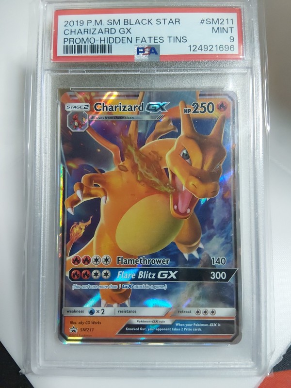 2019 POKEMON SM BLACK STAR PROMO HIDDEN FATES TINS #SM211 CHARIZARD GX PSA 9
