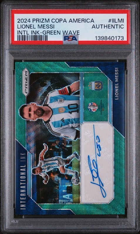 LIONEL MESSI 2024 Prizm Copa International Ink Auto Green Wave PSA AUTHENTIC