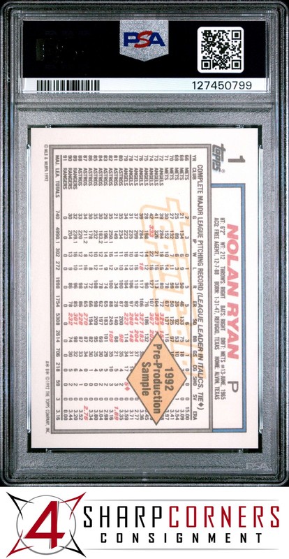 1992 TOPPS GOLD PRE-PRODUCTION SHEET HAND CUT #1 NOLAN RYAN HOF PSA 10 view 2