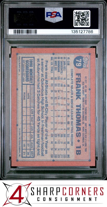1991 TOPPS #79 FRANK THOMAS WHITE SOX HOF PSA 10 view 2