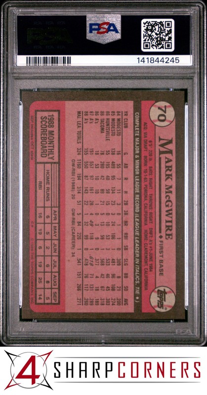 1989 TOPPS #70 MARK McGWIRE ATHLETICS PSA 10 view 2