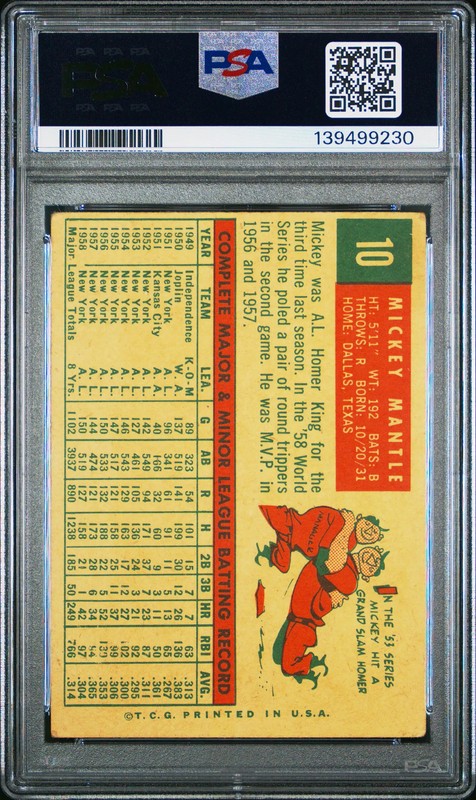 1959 Topps Mickey Mantle #10 PSA 2 view 2