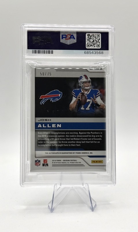 2018 Obsidian Josh Allen Rookie Auto #’d 50/75  #RKAJA Card PSA 9 Auto DNA 10 view 2