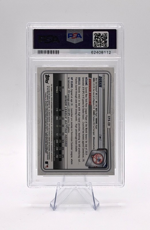 2020 Bowman Chrome Prospect Autograph Auto  Ezequiel Duran CARD # CPA-ED PSA 10 view 2