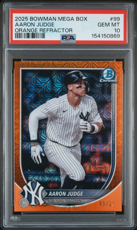 2025 Bowman Chrome Aaron Judge Mega Mojo Orange Refractor /25 #99 PSA 10 Gem