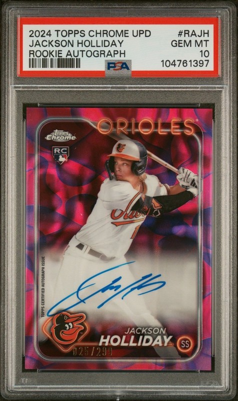 2024 Topps Chrome Update Jackson Holliday Magenta Lava Auto /299 RC #RAJH PSA 10