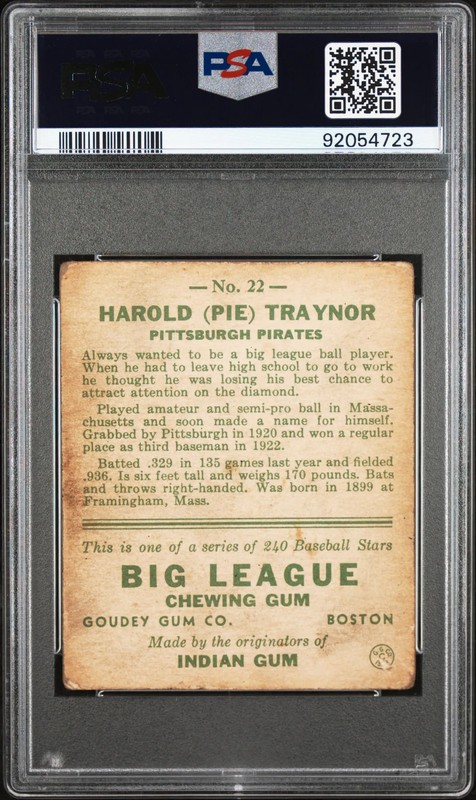 1933 Goudey Pie Traynor #22 PSA 2 view 2