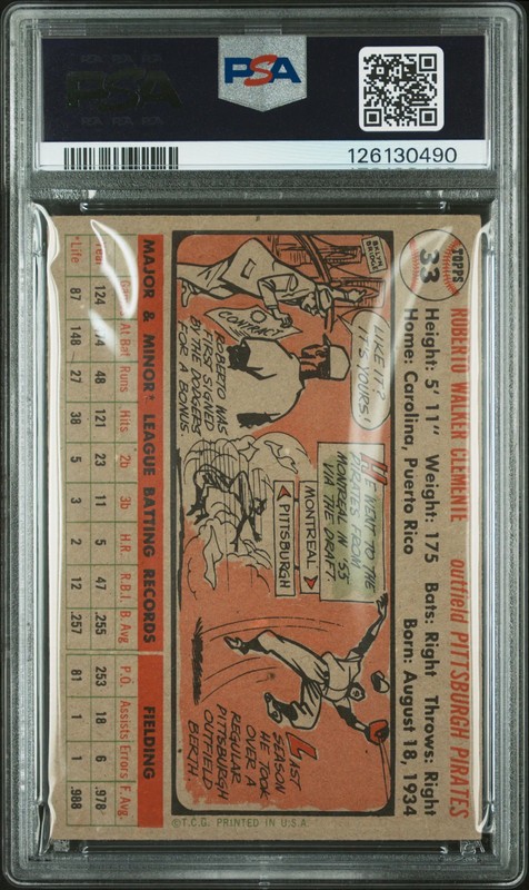 1956 Topps Roberto Clemente #33 Gray Back PSA 2 view 2