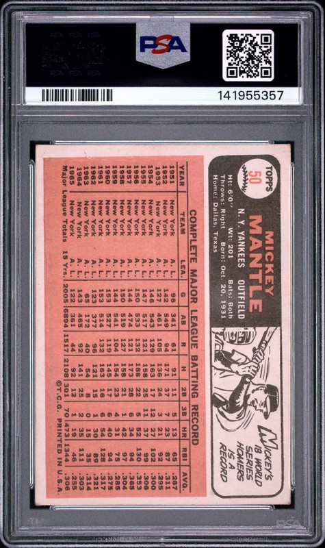 1966 Topps Mickey Mantle #50 PSA 4 view 2