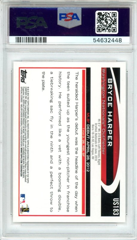 2012 Topps Update Bryce Harper #US183 PSA 10 view 2