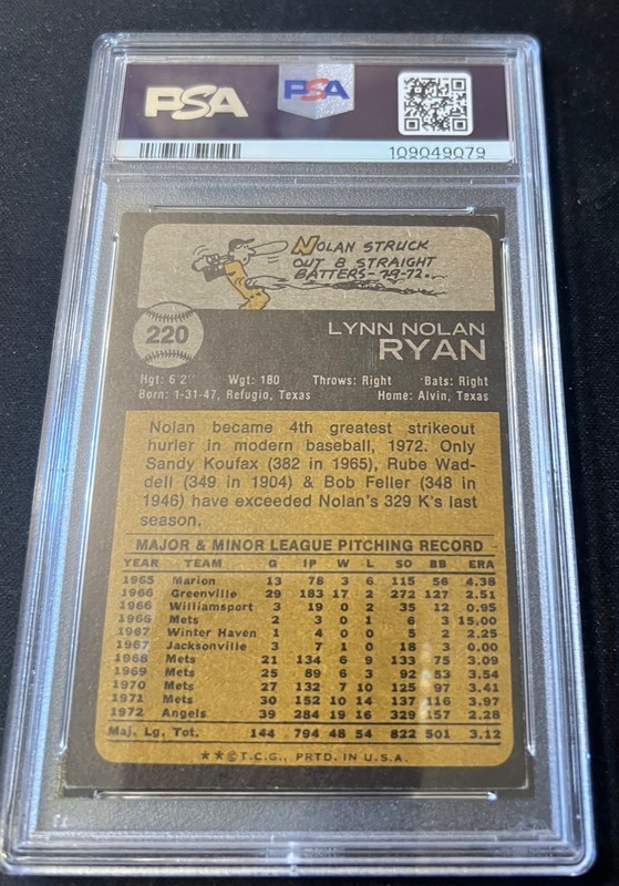 1973 TOPPS NOLAN RYAN  #220  PSA 3 view 2