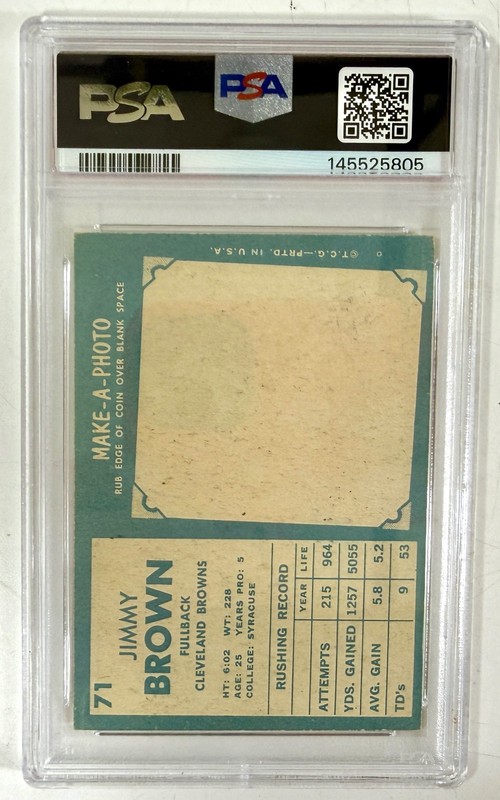 1961 Topps Set-Break # 71 Jim Brown PSA 4 VG-EX view 2