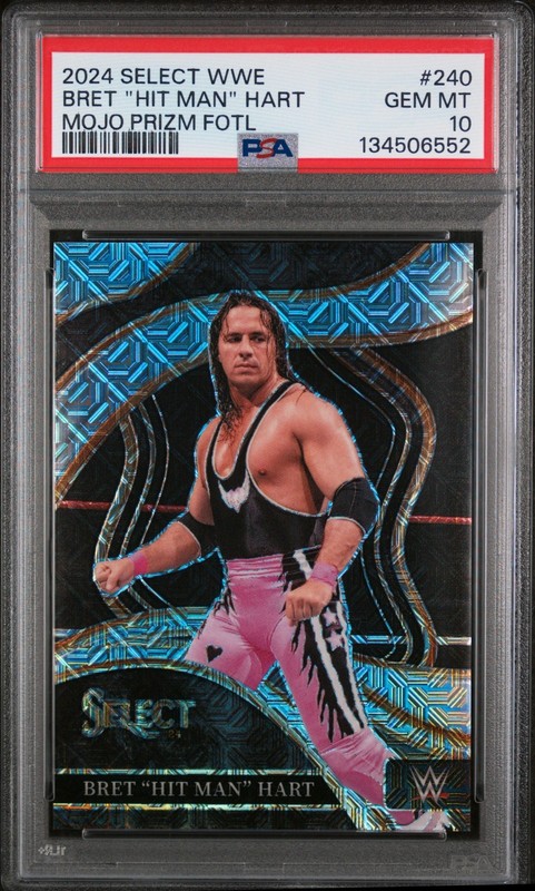 2024 Panini Select WWE Bret "Hit Man" Hart Ringside FOTL Mojo #d 6/8 PSA 10
