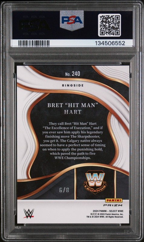 2024 Panini Select WWE Bret "Hit Man" Hart Ringside FOTL Mojo #d 6/8 PSA 10 view 2