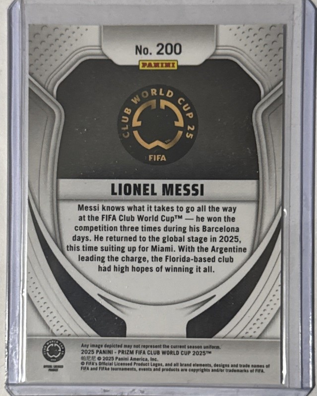 2025 Panini Prizm FIFA Club World Cup #200 Lionel Messi Miami view 2