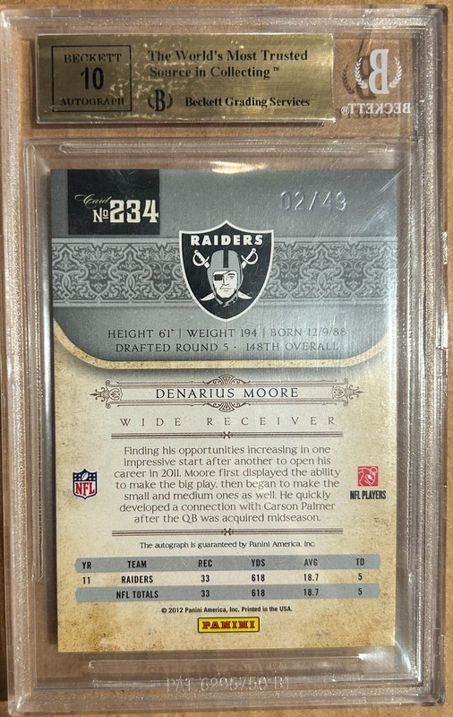 2011 National Treasures Century Gold Auto DENARIUS MOORE (#2/49) BGS 10 view 2