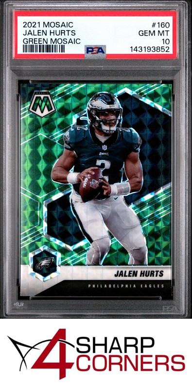 2021 PANINI MOSAIC GREEN PRIZM #160 JALEN HURTS PSA 10