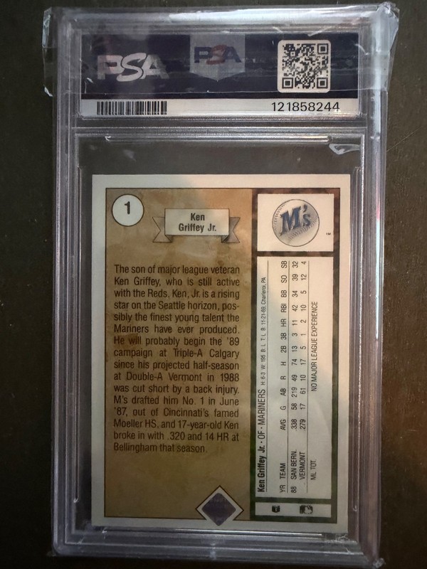 1989 UPPER DECK STAR ROOKIE #1 KEN GRIFFEY JR. ROOKIE RC PSA 9 view 2