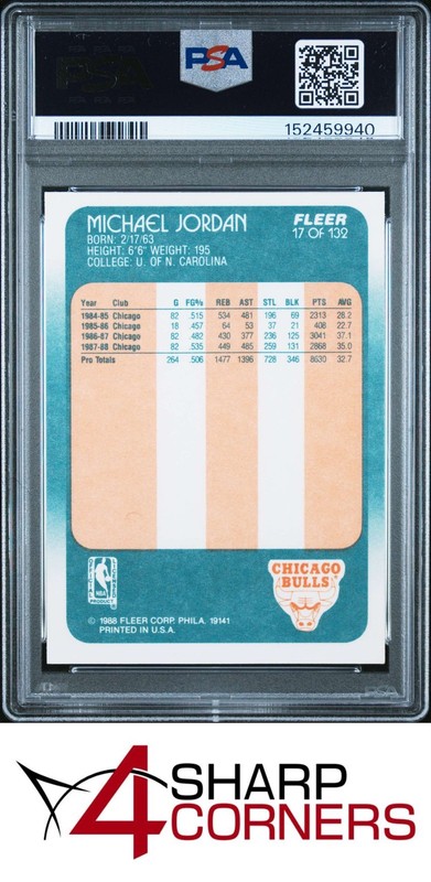 1988 FLEER #17 MICHAEL JORDAN BULLS HOF PSA 9 view 2