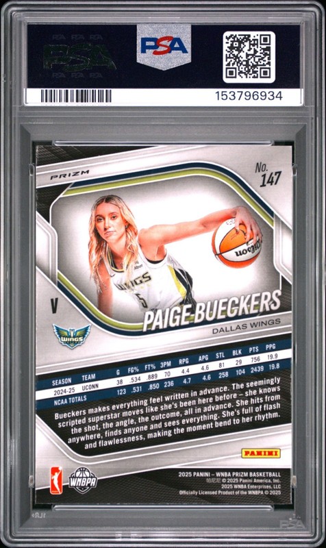 PAIGE BUECKERS 2025 Panini Prizm WNBA Silver Refractor Variation PSA 10 #147 view 2