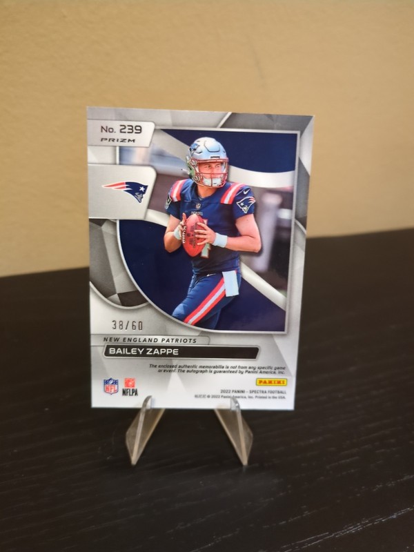 2022 Panini Spectra #239 Bailey Zappe RC - Patch Auto Neon Blue /60 RPA view 2