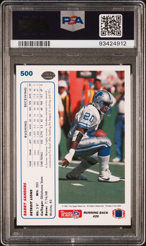 1991 UPPER DECK PROMO BARRY SANDERS #500 MINT PSA 9 AUTO DNA PSA 10 POP ONLY 2 view 2