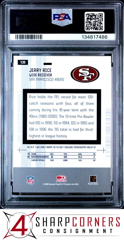 2005 LEAF CERTIFIED MATERIALS #139 JERRY RICE HOF POP 3 PSA 10 view 2