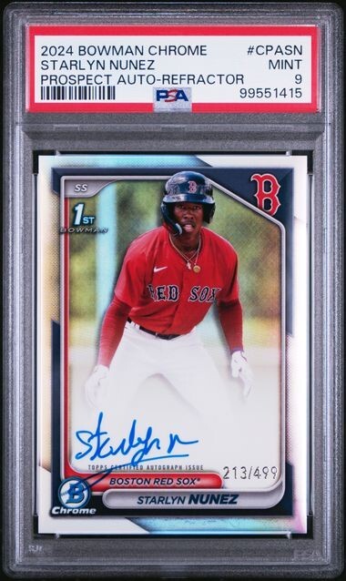 Starlyn Nunez 2024 Bowman Chrome 1st Prospect Auto Refractor /499 PSA 9 Red Sox