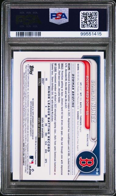 Starlyn Nunez 2024 Bowman Chrome 1st Prospect Auto Refractor /499 PSA 9 Red Sox view 2