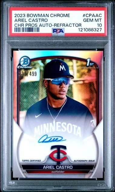 2023 Bowman Chrome Ariel Castro Chrome Prospect Autograph Refractor /499 PSA 10