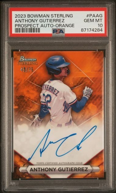2022 Bowman Sterling Auto Orange Refractor /25 Anthony Gutierrez PSA 10