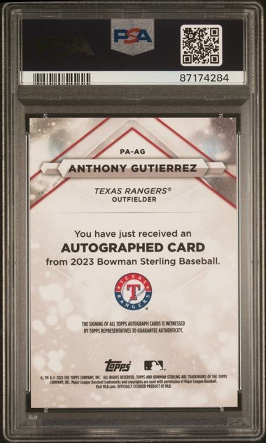 2022 Bowman Sterling Auto Orange Refractor /25 Anthony Gutierrez PSA 10 view 2