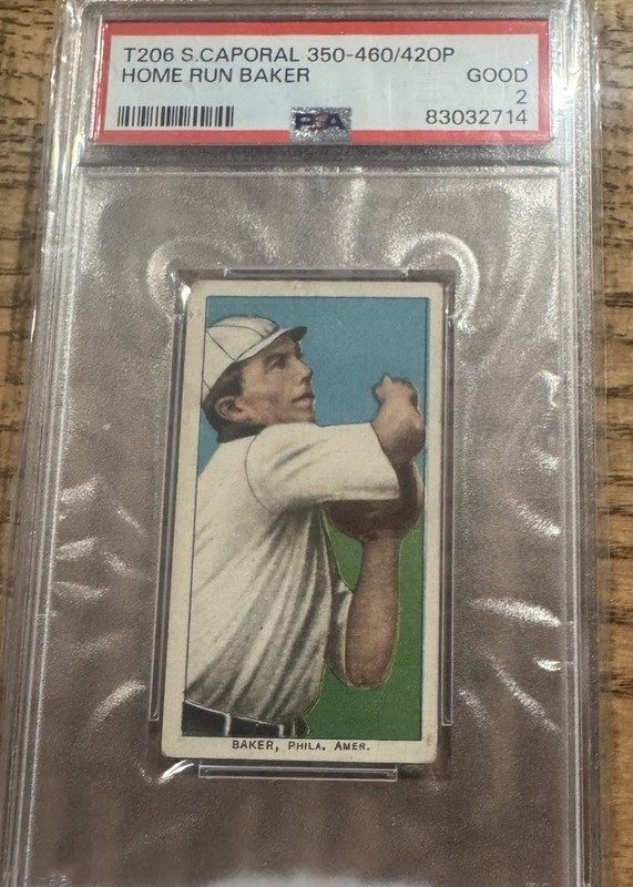 Home Run Baker 1909-11 T206 Sweet Caporal 350/30 Card PSA 2 Good