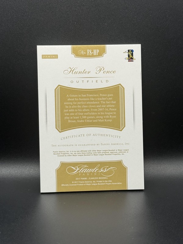 #FS-HP Hunter Pence 2017 Panini Flawless Auto /15 Giants Signatures Sapphire view 2