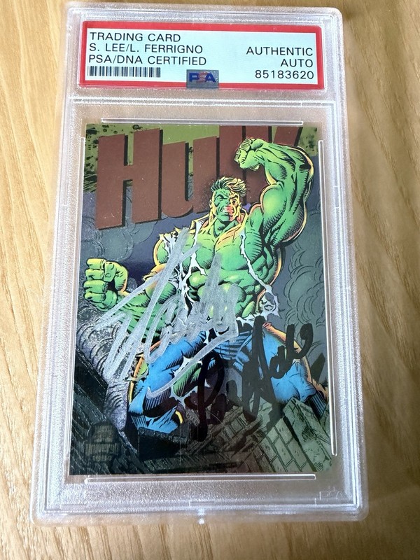 1994 Marvel Universe Hulk Auto Stan Lee & Lou Ferrigno PSA