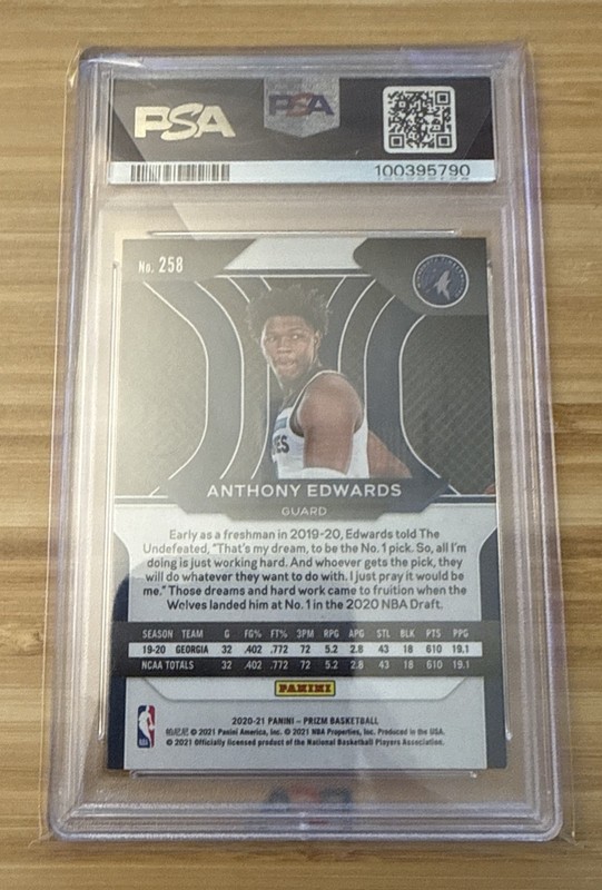 Anthony Edwards Panini Prizm Rookie Card PSA 9 view 2