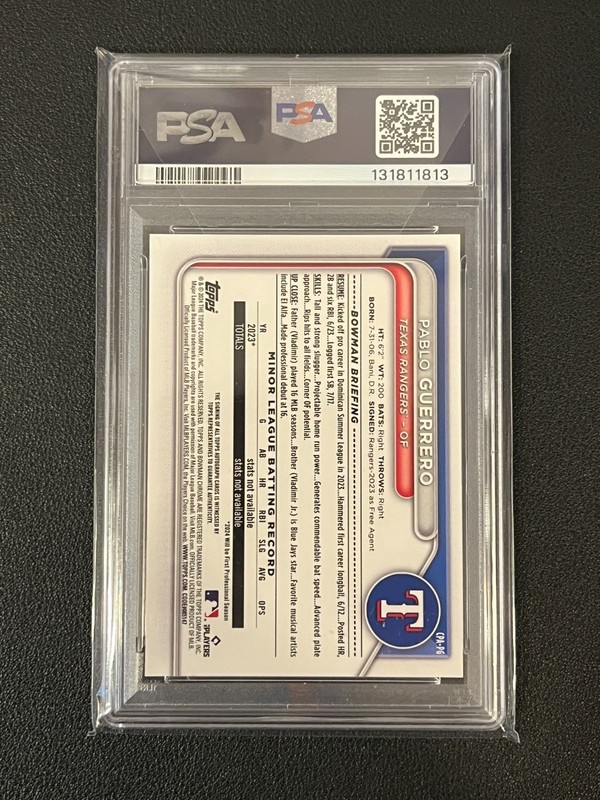 Pablo Guerrero 2024 Bowman Chrome 1st Auto Prospect Rangers PSA 9  view 2