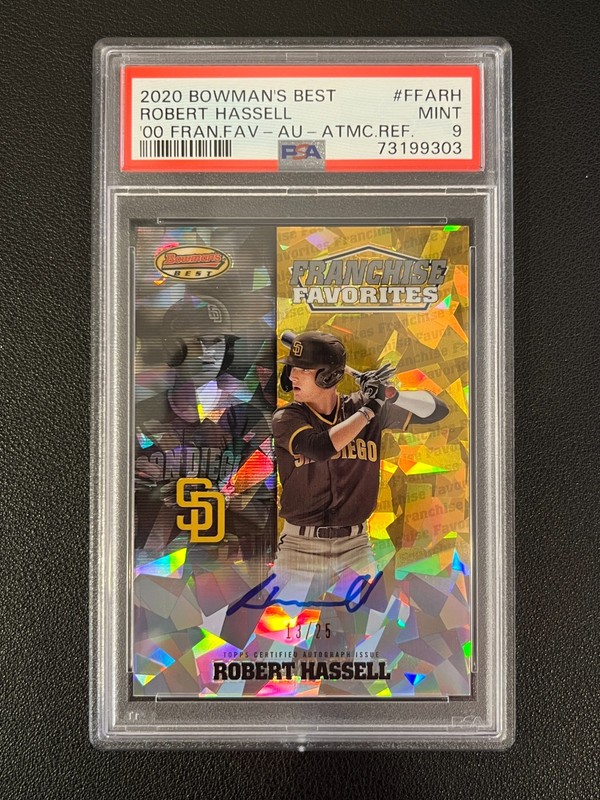 Robert Hassell 2020 Bowman's Best Auto Franchise Favorites Atomic /25 PSA 9 view 1