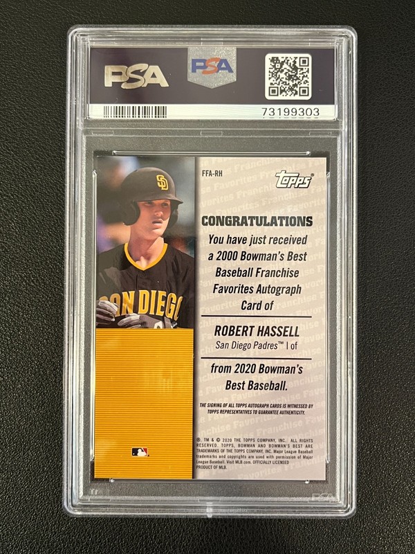 Robert Hassell 2020 Bowman's Best Auto Franchise Favorites Atomic /25 PSA 9 view 2