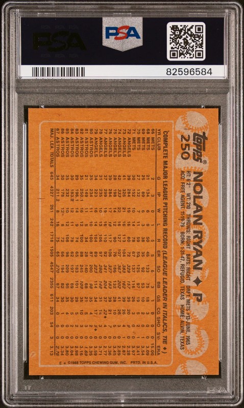 1988 Topps Nolan Ryan #250 PSA 9 view 2