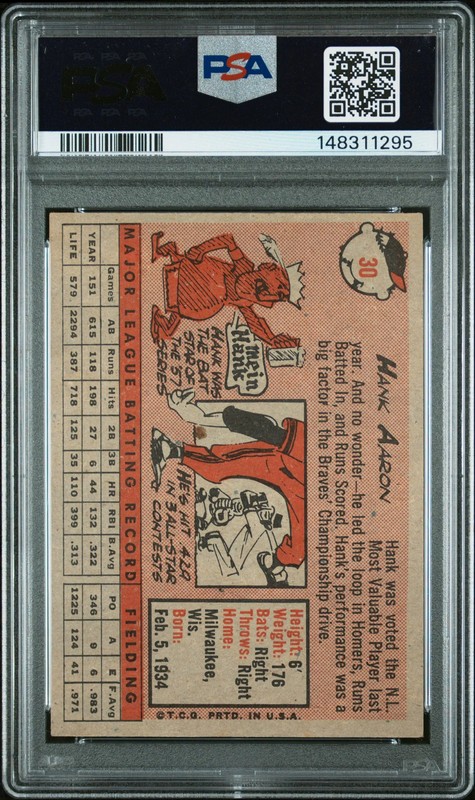 1958 Topps Hank Aaron #30 White Name PSA 5 view 2