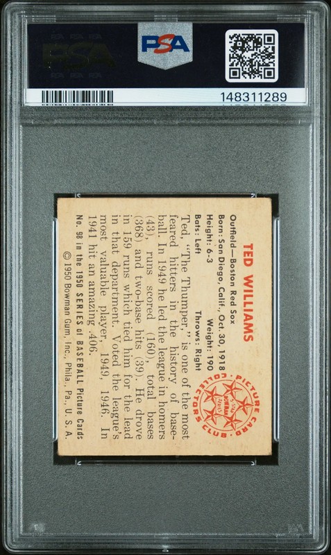 1950 Bowman Ted Williams #98 PSA 3.5 view 2