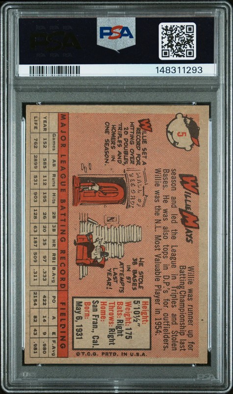 1958 Topps Willie Mays #5 PSA 5 view 2